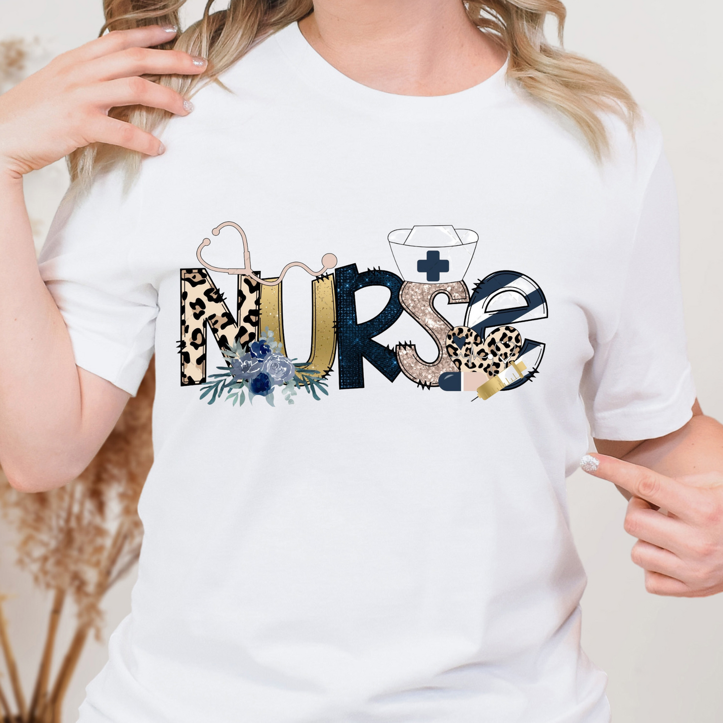 Nurse Navy Gold Glitter Full Color DTF Transfers