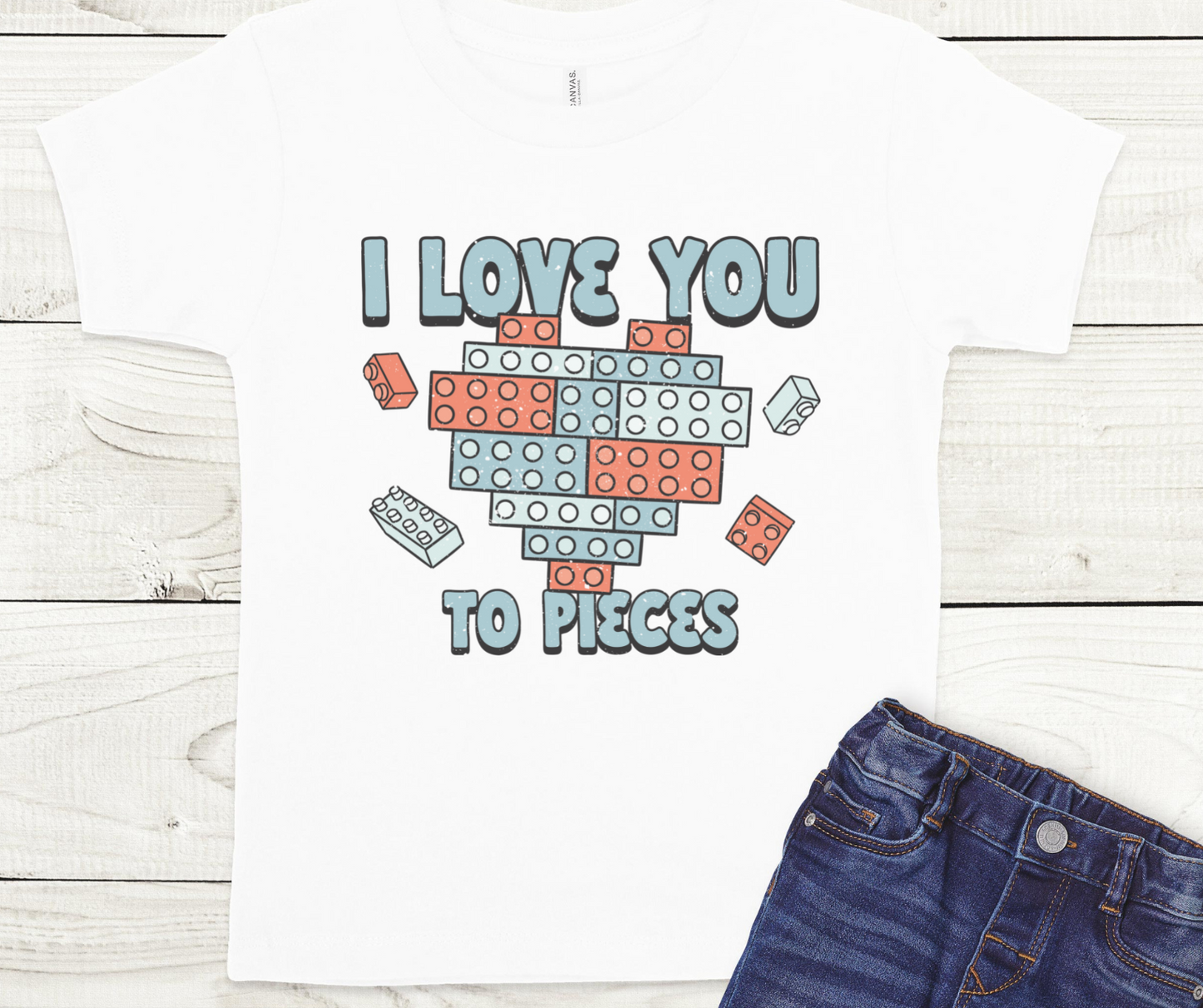 Love You To Pieces Lego Valentine Full Color DTF Transfers