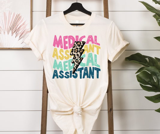 Medical Assistant Colorful w/Leopard Lightening Bolt Full Color DTF Transfer