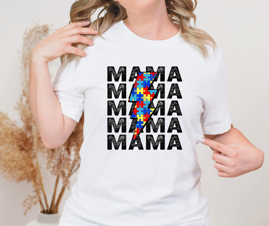 Mama Autism Lightening Bolt Puzzle Pieces Full Color DTF Transfers