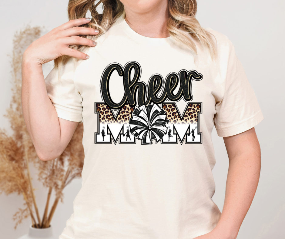 Cheer Leopard Mom w/Pom Pom Full Color DTF Transfer