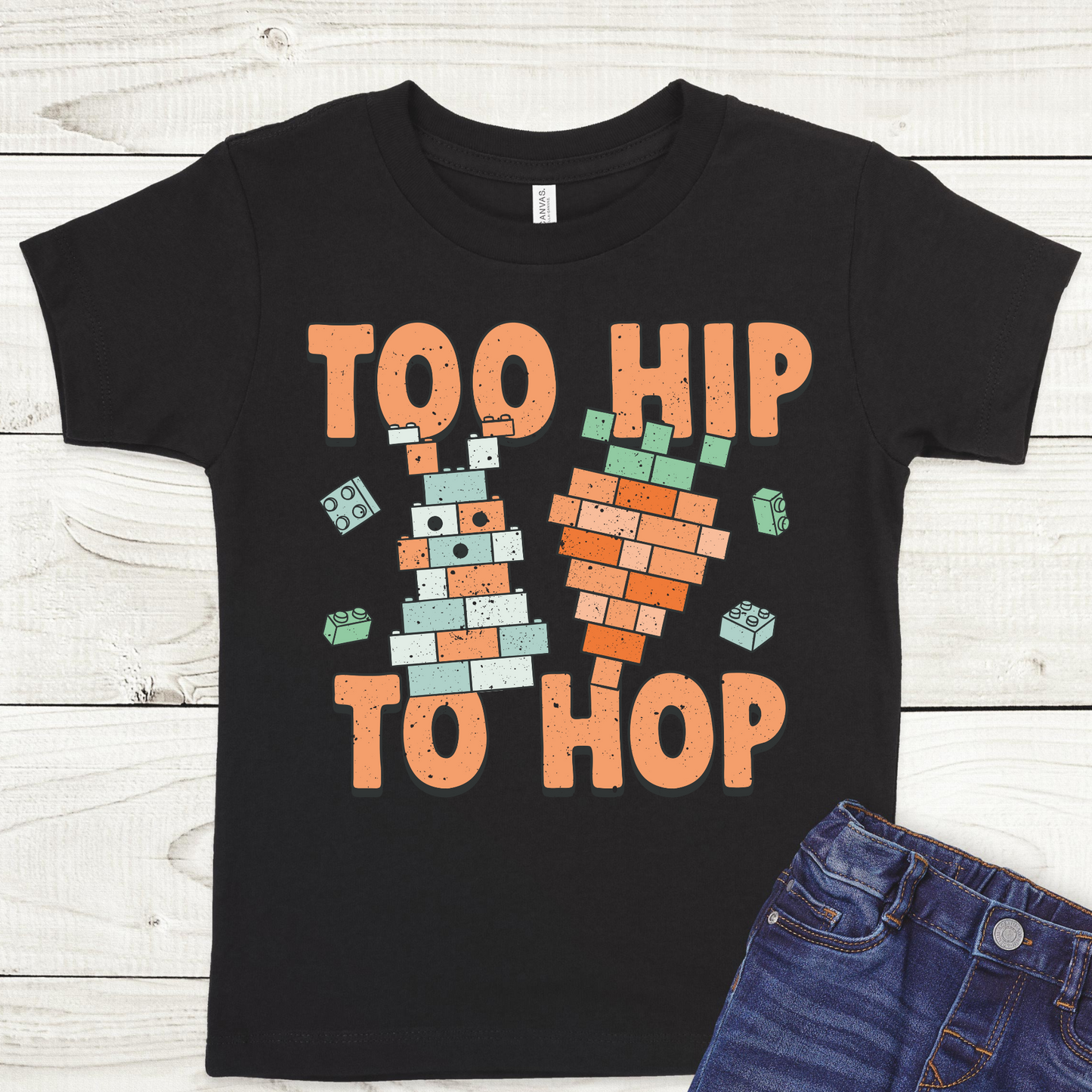 Too Hip To Hop Lego Bunny and Carrot Full Color DTF Transfer