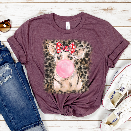 Pig w/Bubble Gum Leopard Full Color DTF Transfer