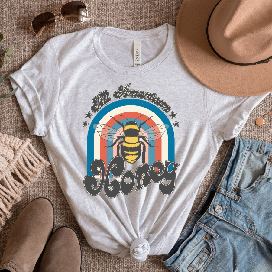 All American Honey Rainbow Bee Full Color DTF Transfer