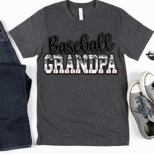 Baseball Grandpa (Baseball/Grey Camo Pattern Letters)  Full Color DTF Transfer