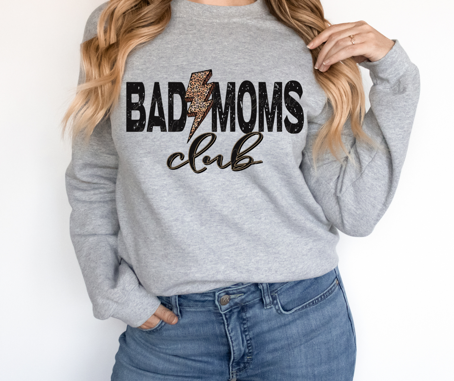 Distressed Bad Moms Club Leopard Lightening Bolt Full Color DTF Transfer