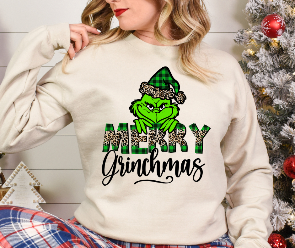 Green Plaid & Leopard Merry Grinchmas Full Color DTF Transfer