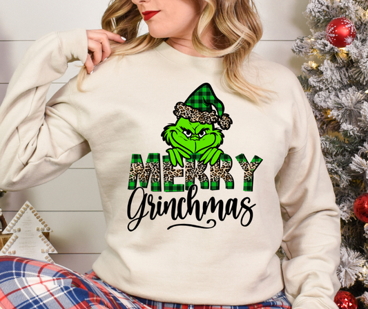 Green Plaid & Leopard Merry Grinchmas Full Color DTF Transfer