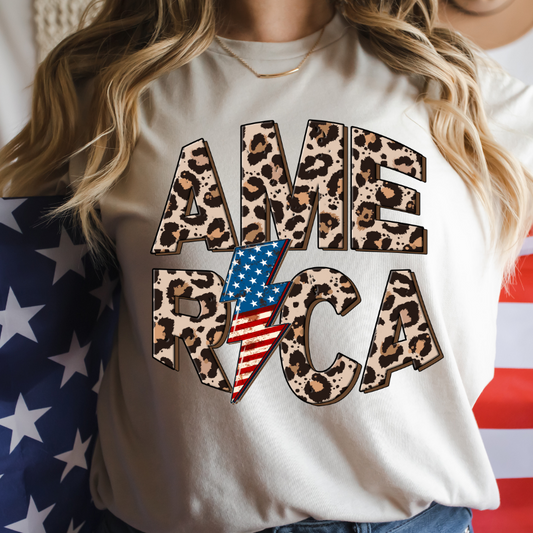 America Leopard w/ Flag Lightening Bolt Full Color DTF Transfer