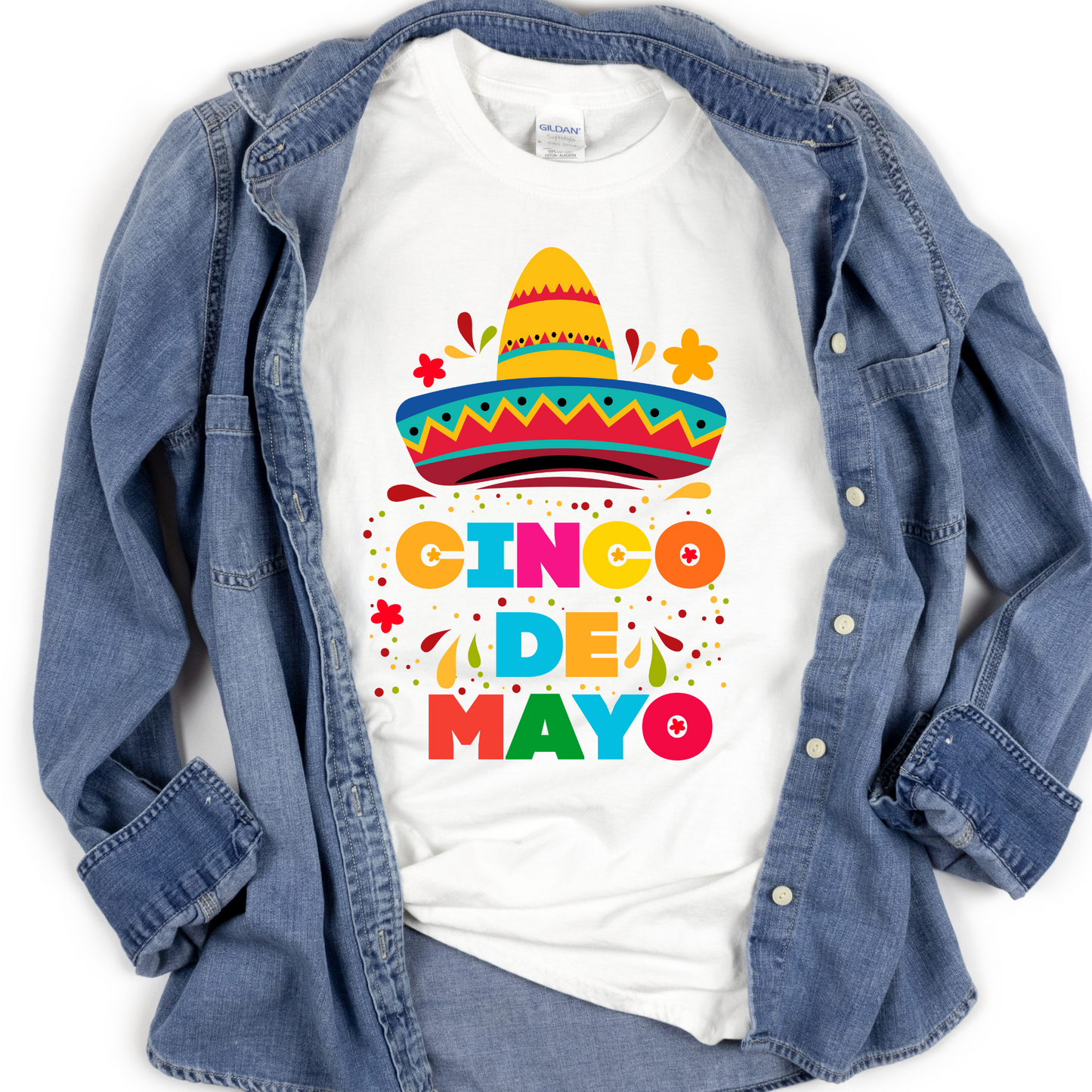 Colorful Cinco De Mayo (Stacked) with Sombrero Full Color DTF Transfers