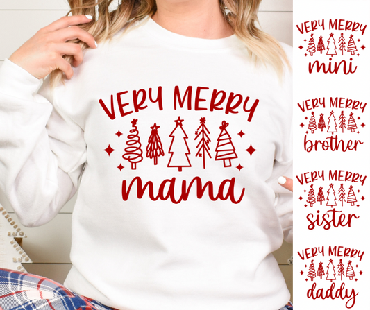 Very Merry Family Christmas Shirts Full Color DTF Transfer