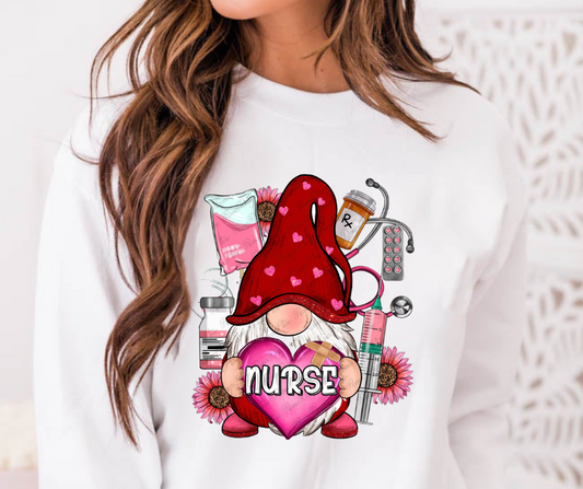 Valentines Nurse Theme Gnome  Full Color DTF Transfer