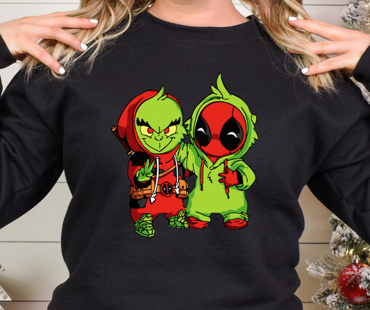 Grinch Deadpool Buddies in Pajamas Full Color DTF Transfer