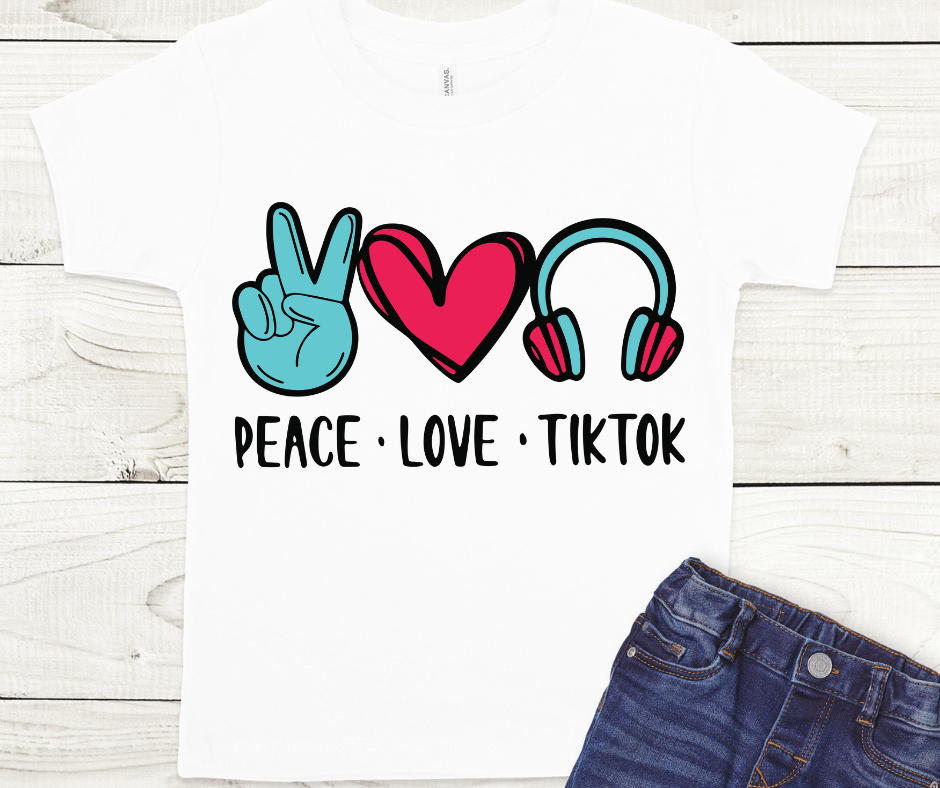 Peace Love and Tiktok (Headphones) Full Color DTF Transfer