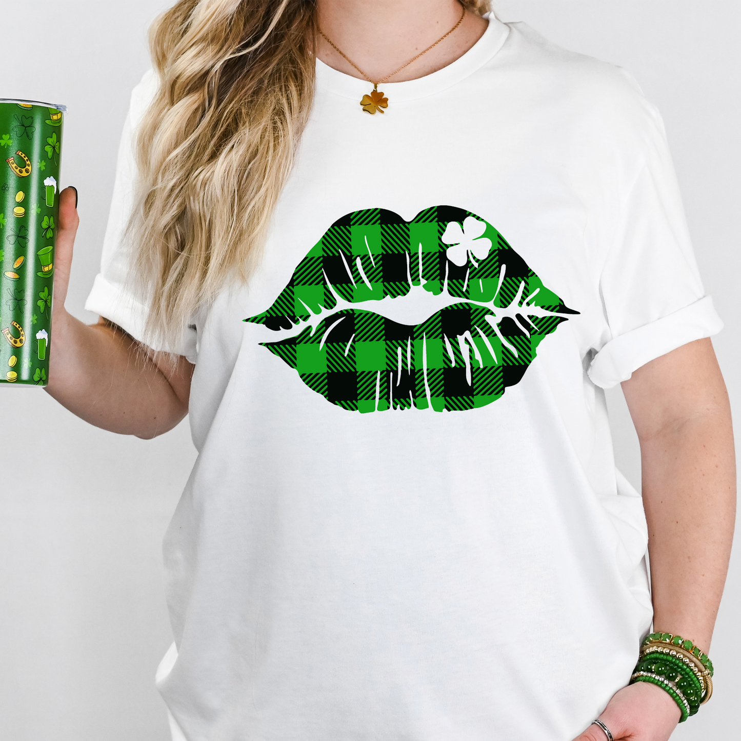 St Patrick's Plaid Clover Lips Full Color DTF Transfer