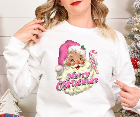 Merry Christmas Pink Santa Full Color DTF Transfer