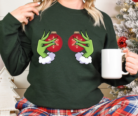 Grinch Ornament Breasts Full Color DTF Transfer