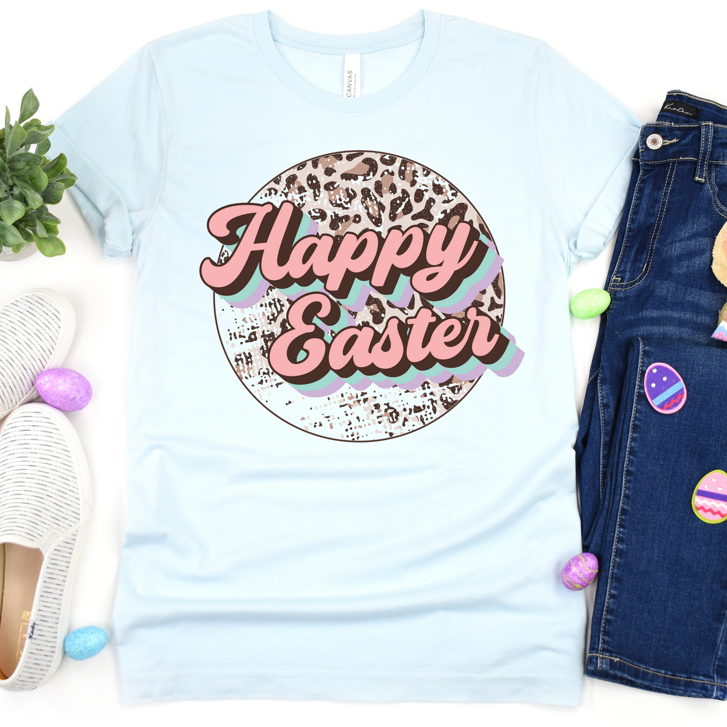 Happy Easter Leopard Distressed Full Color DTF Transfer