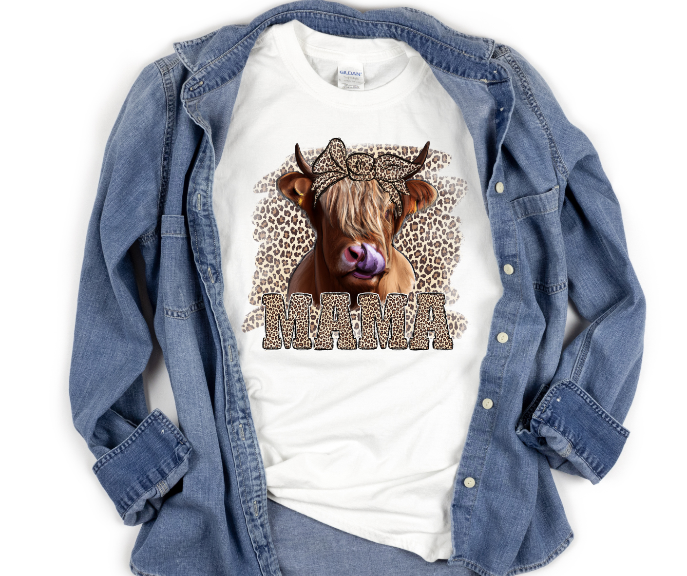 Leopard Mama Cow Heifer Background Full Color DTF Transfer