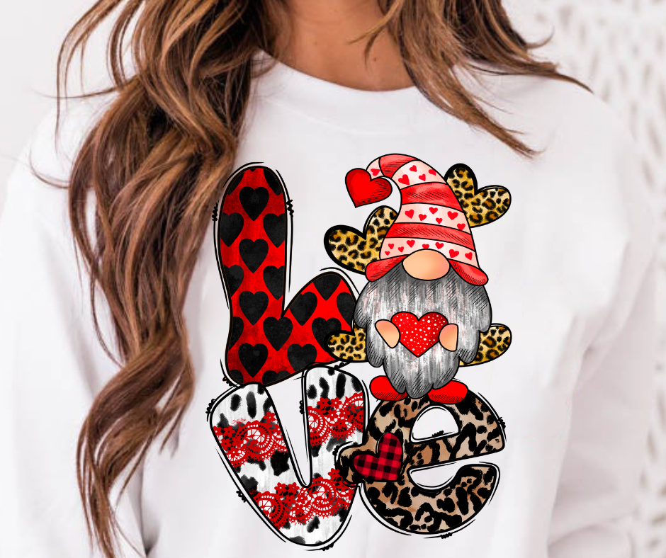 Love Stacked Gnome Leopard Hearts Valentines Full Color DTF Transfer