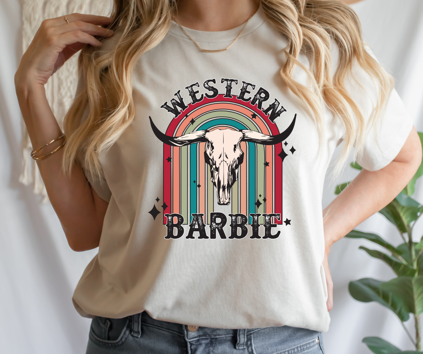 Western Barbie Rainbow Bull Skull Full Color DTF Transfers