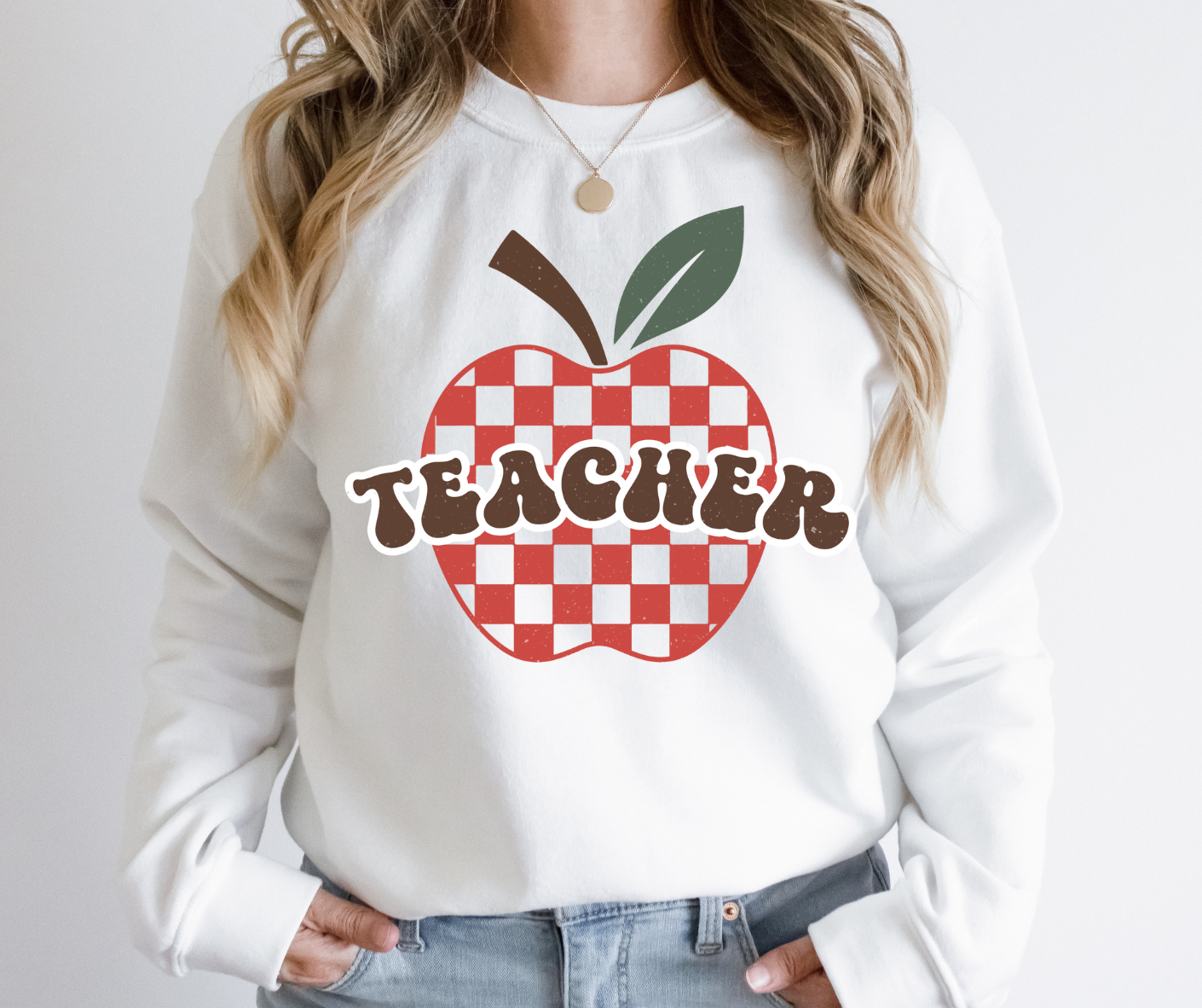 Distressed Apple Teacher Full Color DTF Transfers