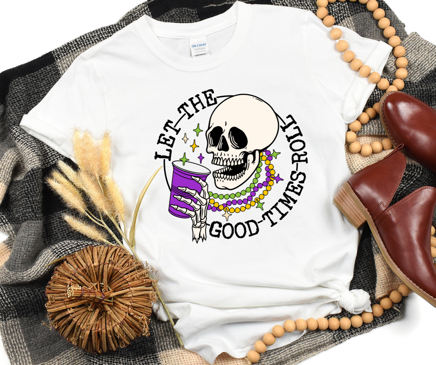 Mardi Gras Skull Let The Good Times Roll  Full Color DTF Transfer