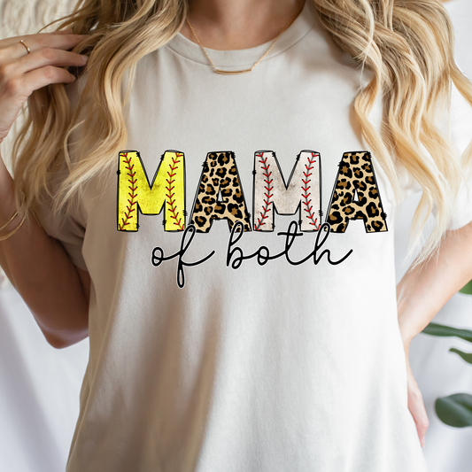 Mama of Both Softball Baseball Leopard Full Color DTF Transfer