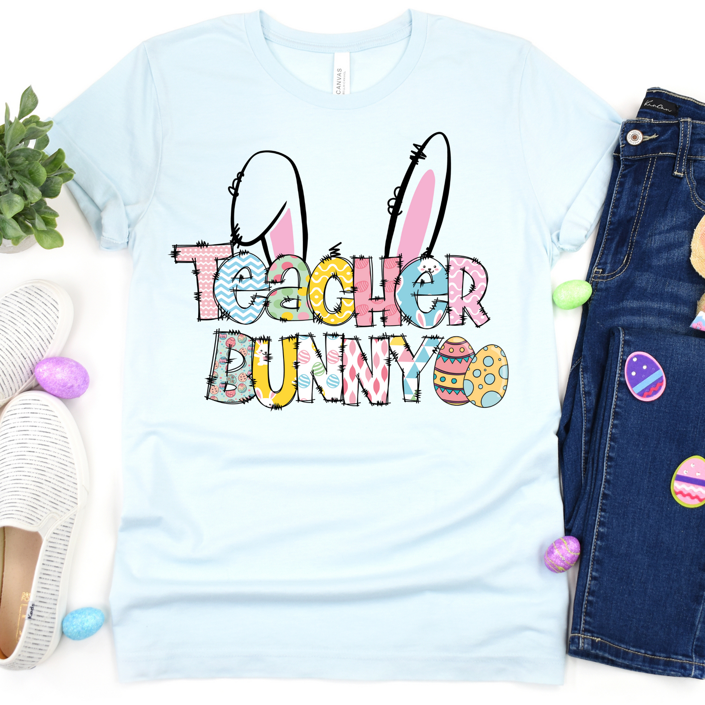 Teacher Bunny Patch Work Full Color DTF Transfer