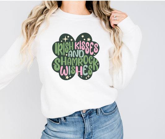 Irish Kisses and Shamrock Wishes Clover Full Color DTF Transfer