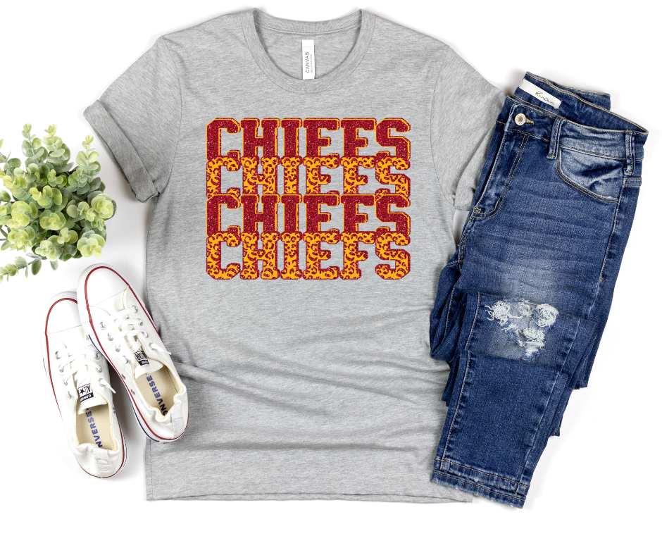 Chiefs Repeat Leopard Glitter Full Color DTF Transfer