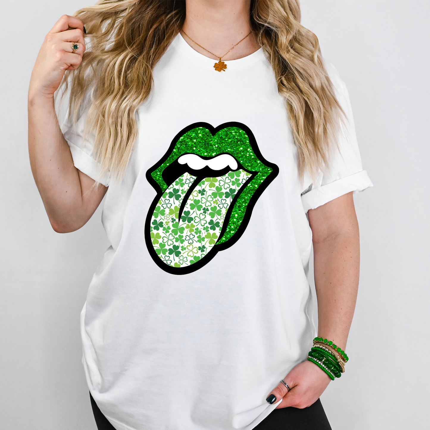 St Patrick's Glitter Clover Lips Full Color DTF Transfer