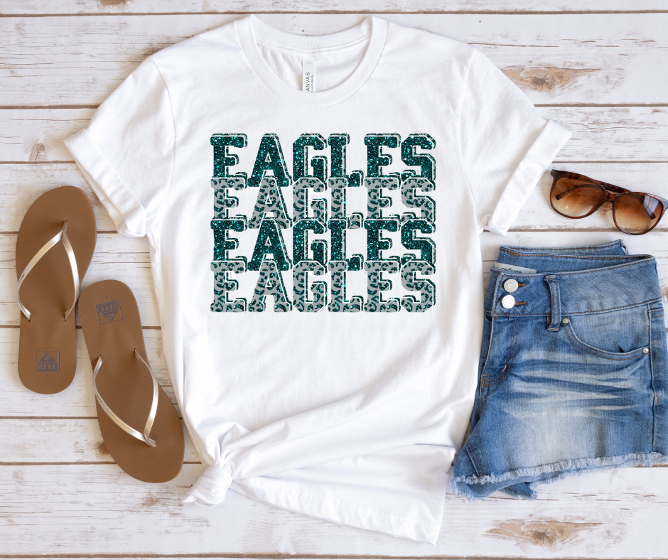 Eagles Repeat Leopard Glitter Full Color DTF Transfer