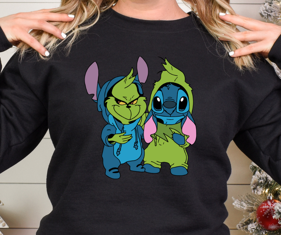 Grinch Stitch Buddies in Pajamas Full Color DTF Transfer