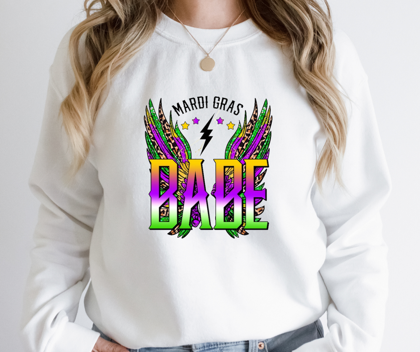 Mardi Gras Babe w/ Wings Full Color DTF Transfer