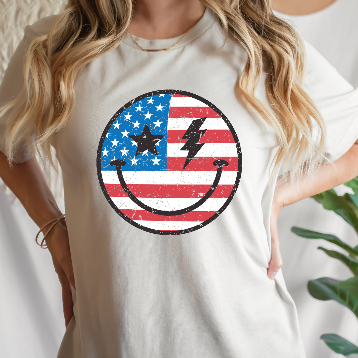 America Flag Smiley Face Full Color DTF Transfer