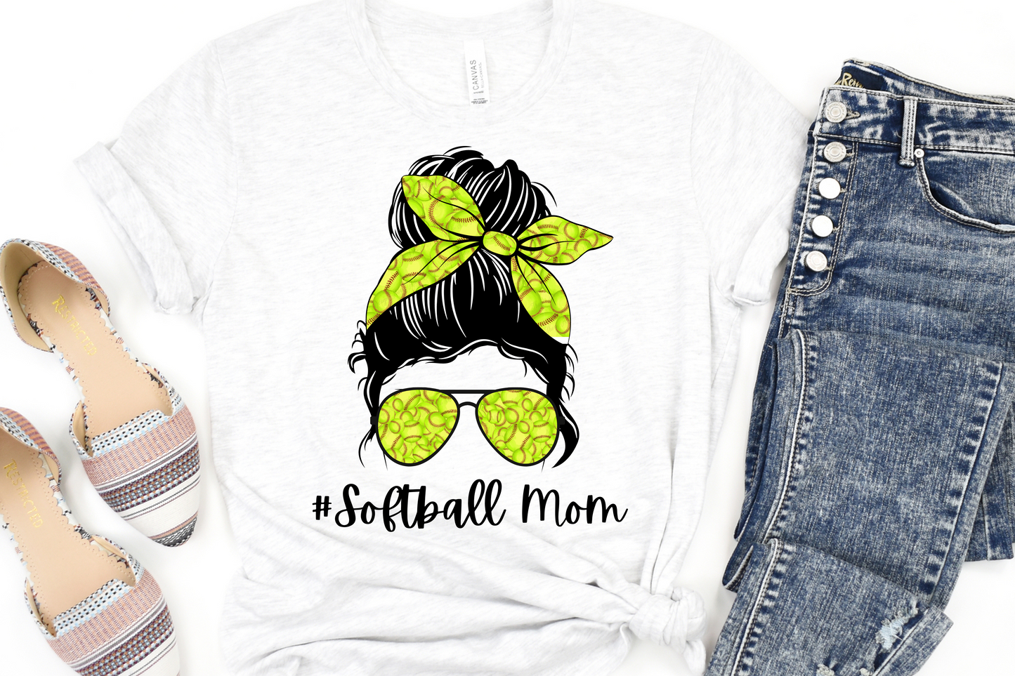 Softball Mom Messy Bun Full Color DTF Transfer