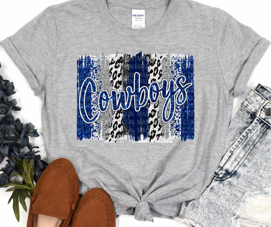 Cowboys Brush Stroke Leopard Glitter Full Color DTF Transfer