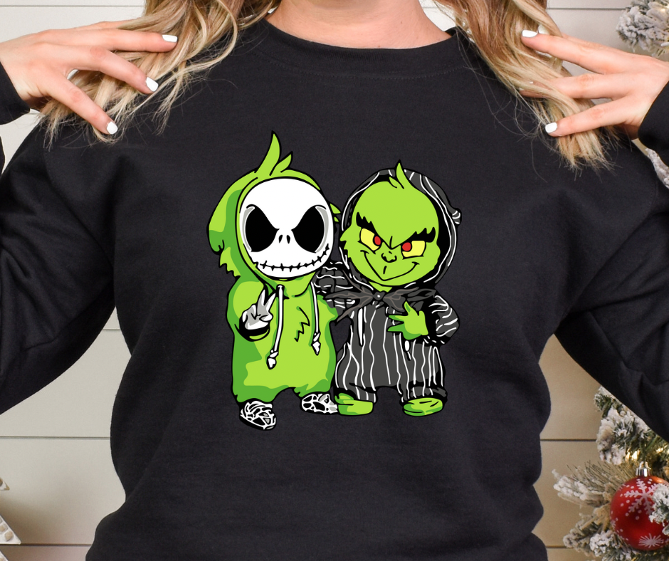 Grinch Jack Skeleton Buddies in Pajamas Full Color DTF Transfer