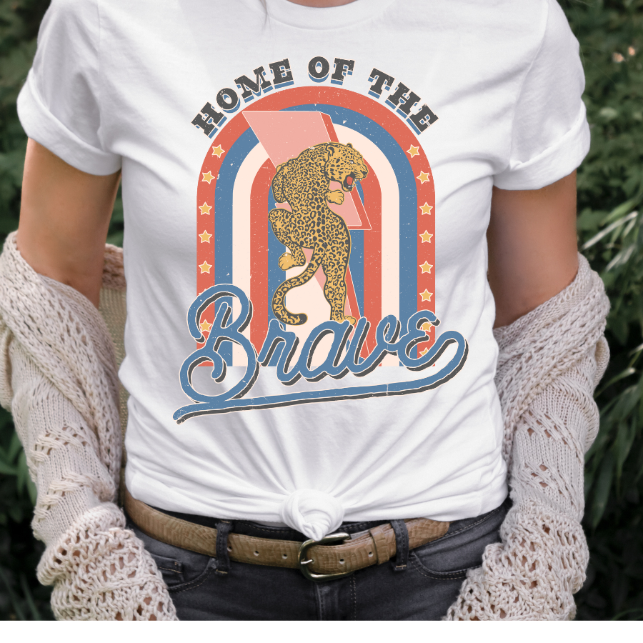 Home of The Brave Rainbow Leopard Full Color DTF Transfer