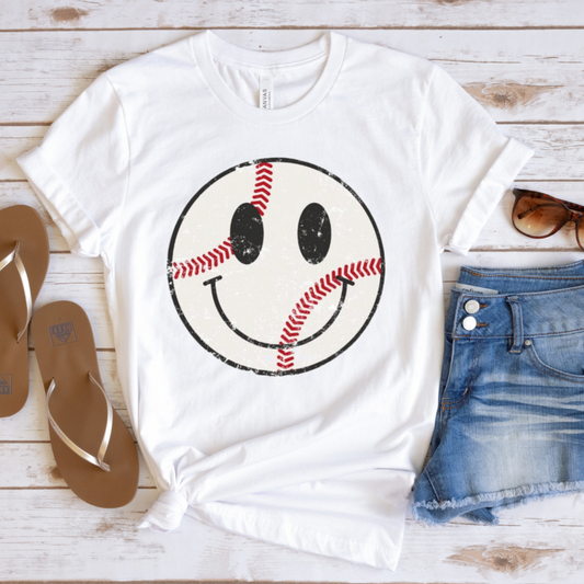 Baseball Smiley Face Distressed Full Color DTF Transfers