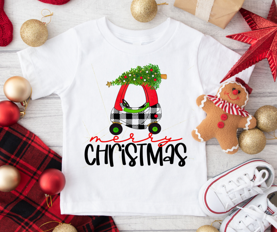 Merry Christmas Plaid Kids Car Full Color DTF Transfer