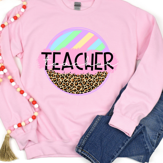 Teacher Circle Pastel Leopard  Full Color DTF Transfers