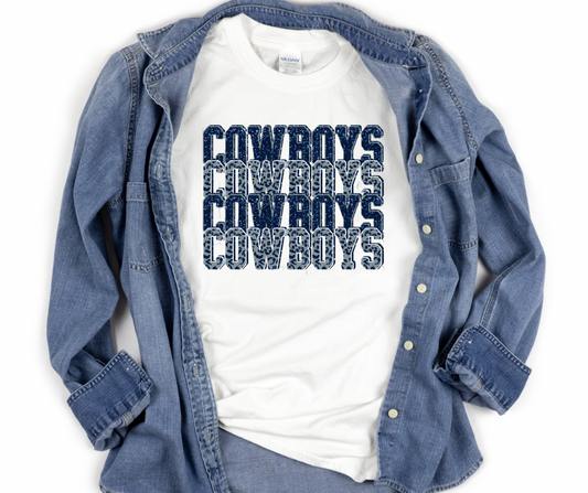 Cowboys Repeat Blue &  Glitter Full Color DTF Transfer