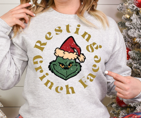 Circle Distressed Resting Grinch Face Full Color DTF Transfer