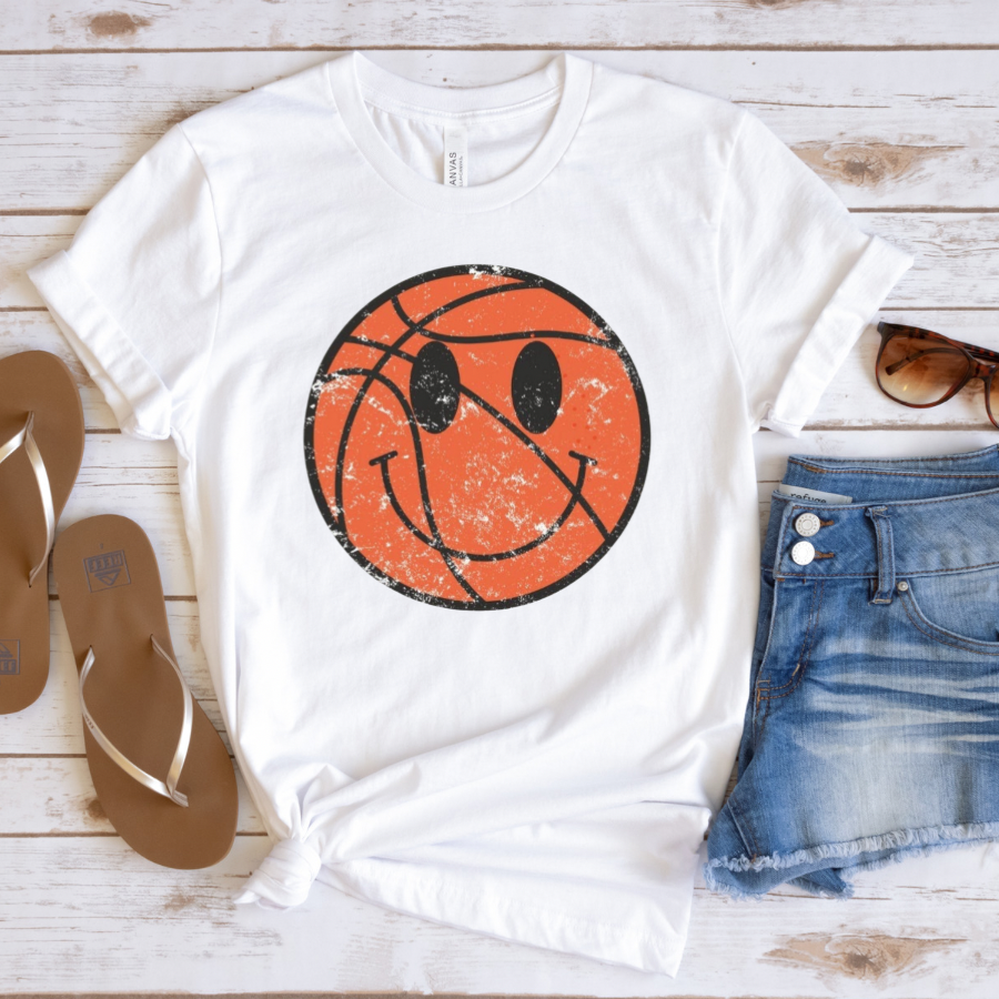 Basketball Smiley Face Distressed Full Color DTF Transfers