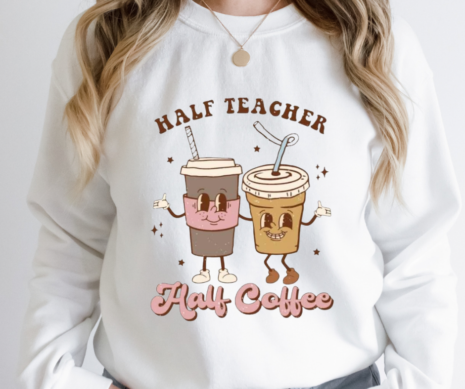 Retro Half Teacher Half Coffee Full Color DTF Transfers