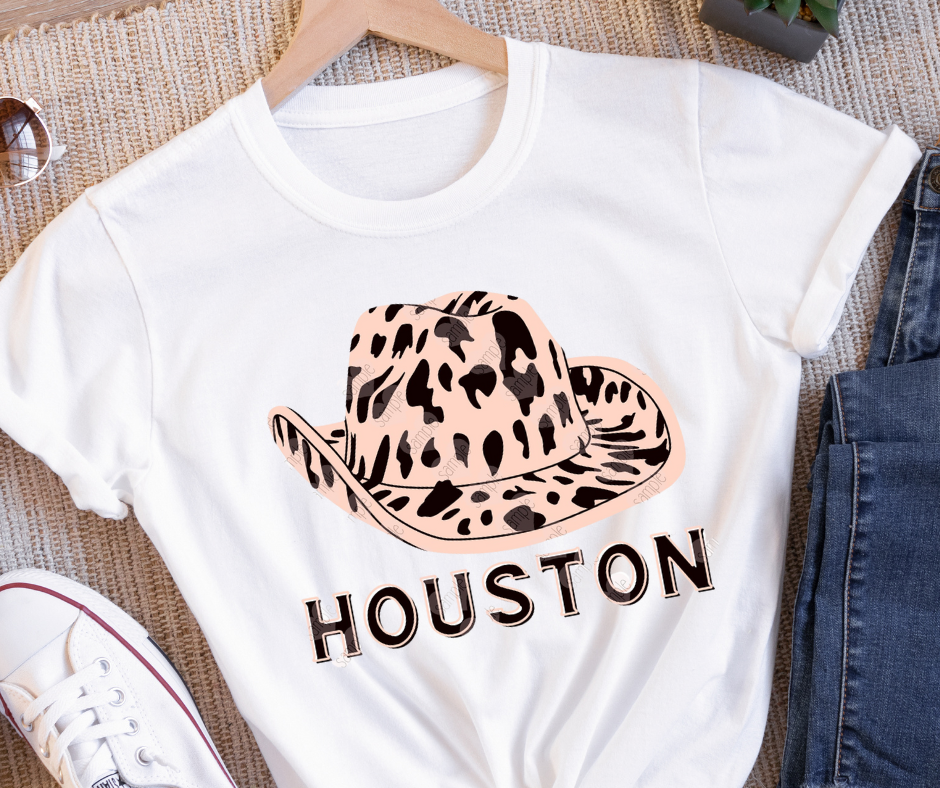 Houston Leopard Cowboy Hat Full Color DTF Transfers