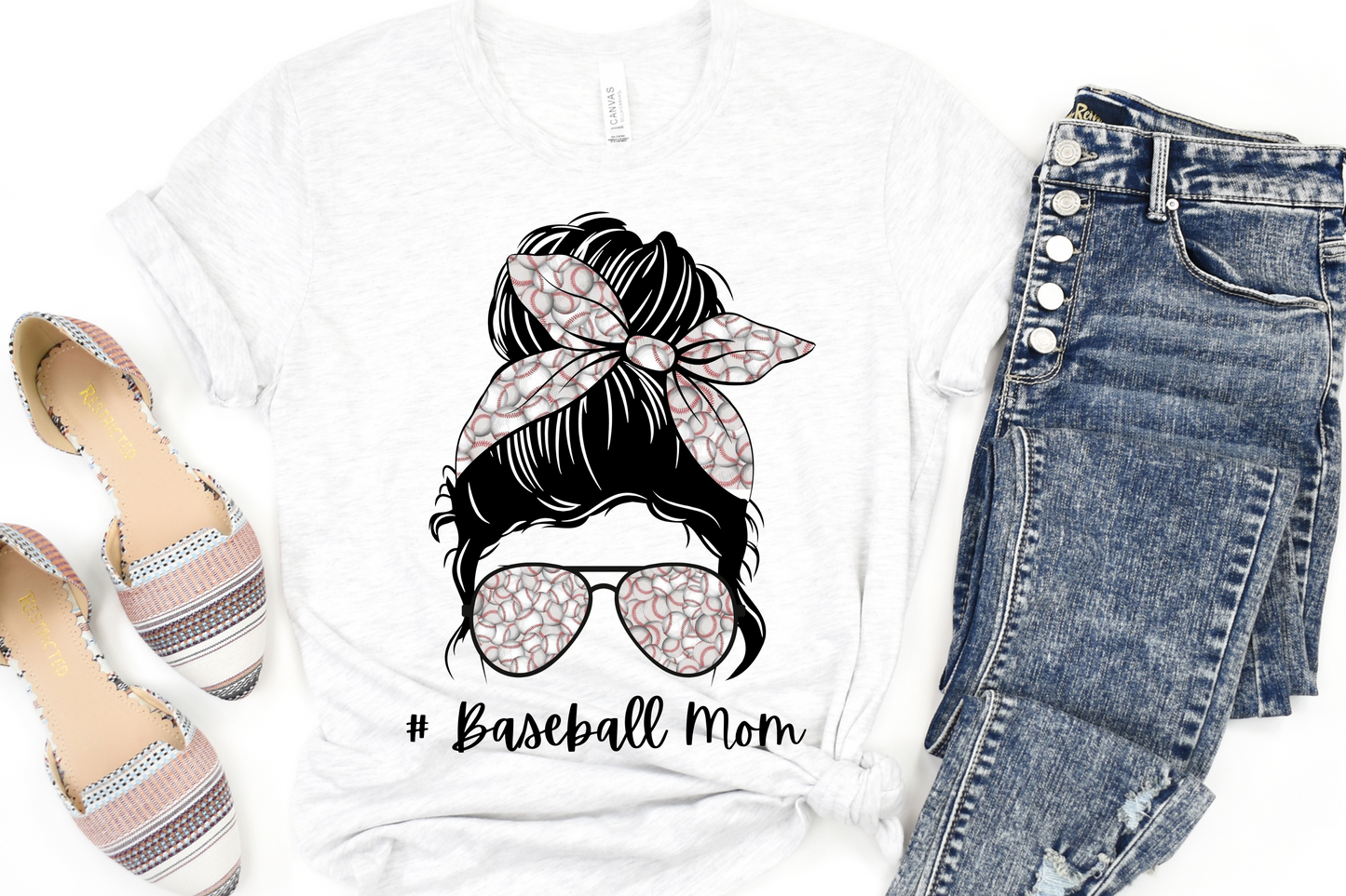 Baseball Mom Messy Bun Full Color DTF Transfer