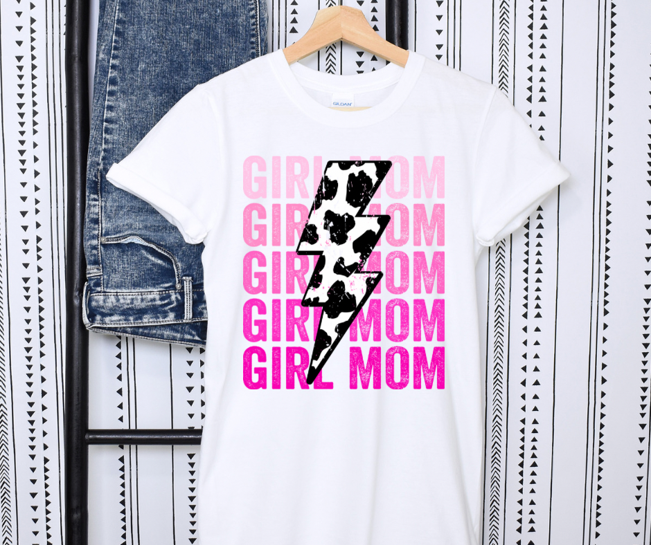 Pink Girl Mom Cow Lightening Bolt Full Color DTF Transfers